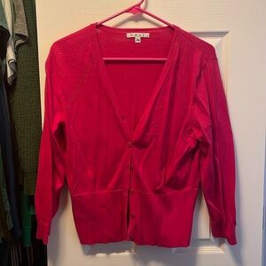 434 CAbi Hot Pink Button Front Cardigan Sweater Large Romantic Layering Piece